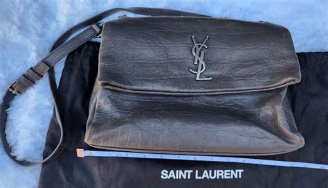 SAINT LAURENT Calfskin Crocodile Embossed Medium West 